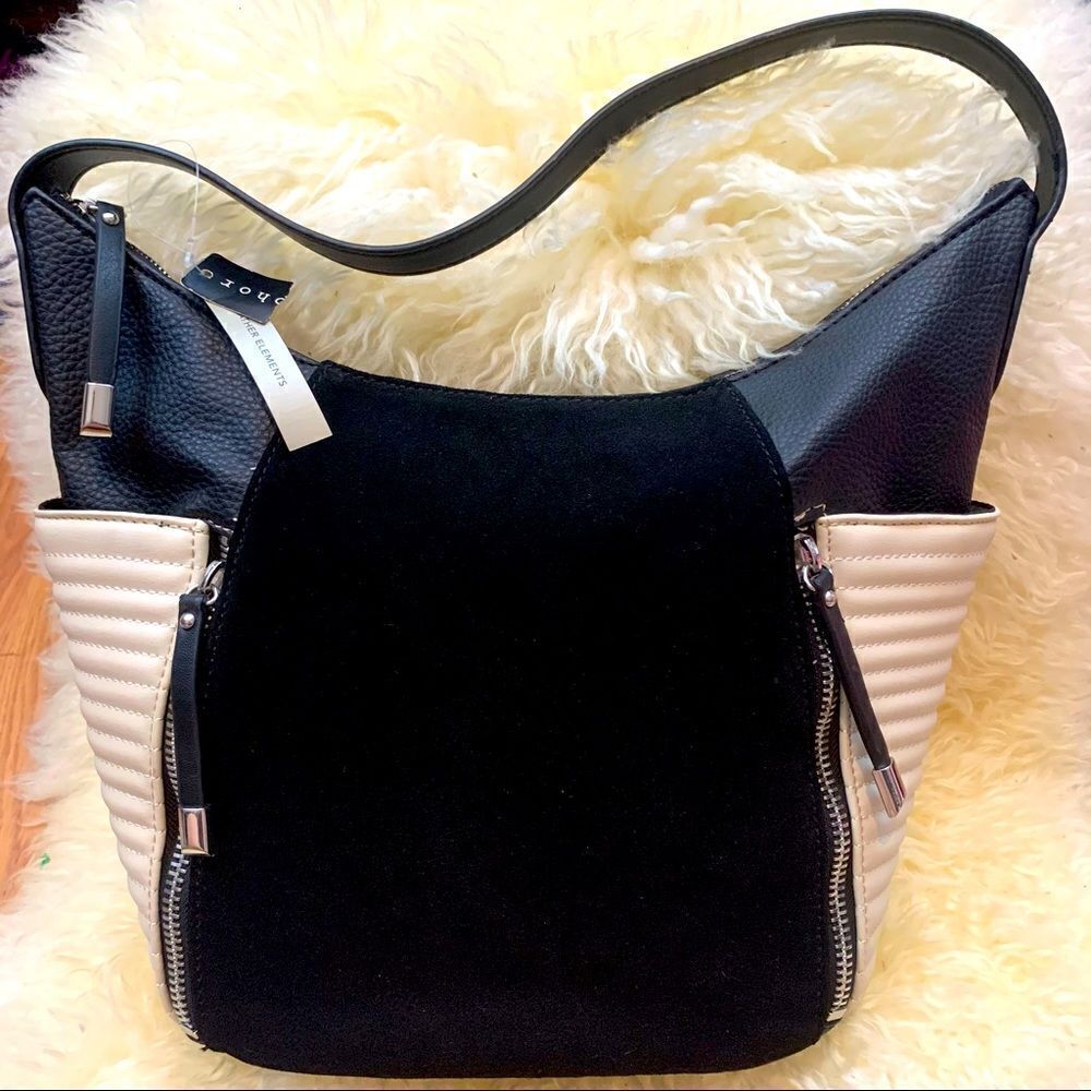 Metaphor black and cream satchel with suede accent